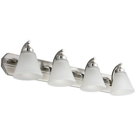 Sunlite Vanity Fixture 30 Inch, Bell Shaped Frosted Glass, 4 Lights, Brushed Nickel Finish 45058-SU
